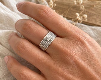 Anillo giratorio de plata de ley, banda ancha con textura de cuerda y cuentas, anillo de meditación estilo bohemio.