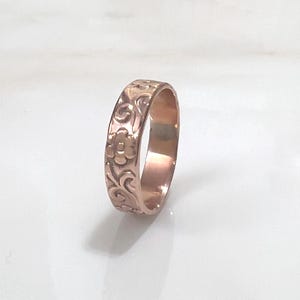 Solid Copper Floral Engraved Band Ring | Vintage Boho Minimalist Jewelry