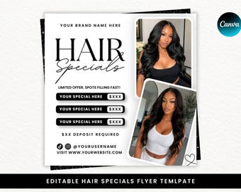 Hair Specials Luxury Flyer Template, Canva Premade Editable Template