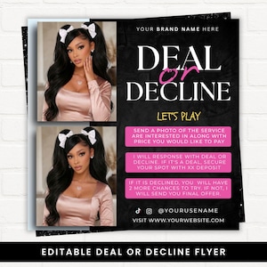 Deal or Decline Booking Flyer, Hair Stylist, Nail Tech, Lash Tech, Braider, Booking Special Flyer, Canva Template