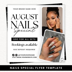 August Nails Special Flyer, Nail Tech Flyer, Nail Booking Flyer, Nail Tech Sale, Nail Deals, Nail Appointments, Editable Canva Template