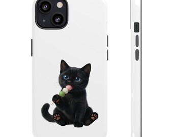 Japanese Dango Cat Sticker or Phone Case Kawaii Black Cat Eating Hanami Dango Cute Japanese Cat Art Japan Aesthetic Cat Lover Gift