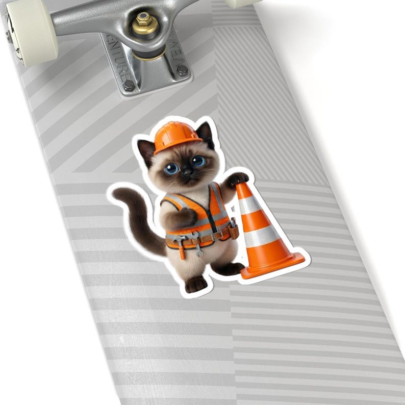 Construction Worker Cat Sticker Cute Builder Kitty with Safety Cone Kawaii Worker Cat Funny Cat Lover Gift Japan Aesthetic image 16