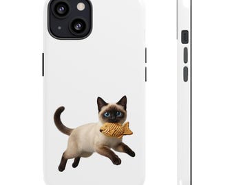 Pegatina o funda para teléfono de gato siamés Taiyaki, lindo gato Taiyaki japonés, regalo kawaii para amantes de los gatos, arte de gato de comida callejera japonesa