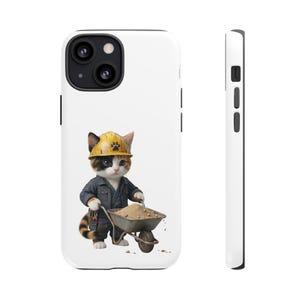 Construction Worker Cat Wheelbarrow Cute Builder Cat Sticker Kawaii Working Cat Phone Case Funny Construction Kitty Gift image 2