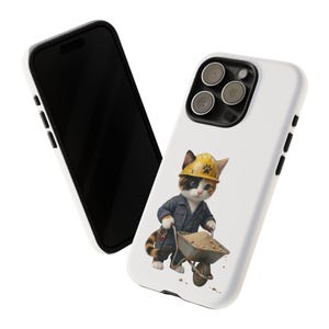 Construction Worker Cat Wheelbarrow Cute Builder Cat Sticker Kawaii Working Cat Phone Case Funny Construction Kitty Gift image 12
