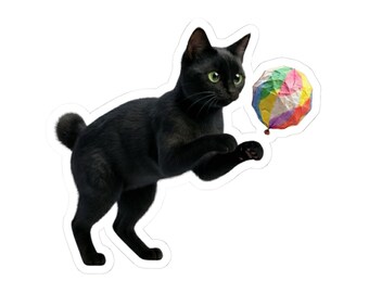 Japanese Paper Balloon Cat Sticker or Phone Case Kawaii Black Cat Playing with Kamifusen Cute Japanese Cat Art Japan Aesthetic Cat Lover