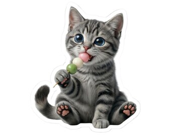 Japanese Dango Cat Sticker or Phone Case Kawaii Gray Tabby Cat Eating Hanami Dango Cute Japanese Cat Art Japan Aesthetic Cat Lover Gift