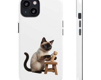 Japanese Kokeshi Craft Cat Sticker or Phone Case Kawaii Siamese Cat Carving Kokeshi Doll Cute Japanese Cat Art Japan Aesthetic Cat Lover