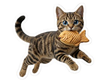 Pegatina o funda para teléfono de gato Taiyaki atigrado, lindo gato Taiyaki japonés, regalo kawaii para amantes de los gatos, arte de gato de comida callejera japonesa