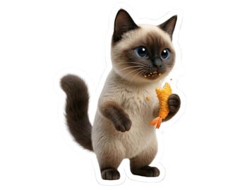 Japanese Tempura Cat Sticker or Phone Case Kawaii Siamese Cat Eating Tempura Cute Japanese Cat Art Japan Aesthetic Cat Lover Gift