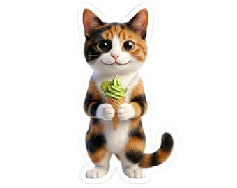 Pegatina o funda para teléfono de gato con helado de matcha calico, lindo gato japonés de postre de matcha, regalo kawaii para amantes de los gatos, arte estético japonés de gatos