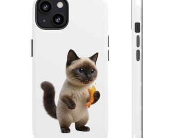 Japanese Tempura Cat Sticker or Phone Case Kawaii Siamese Cat Eating Tempura Cute Japanese Cat Art Japan Aesthetic Cat Lover Gift