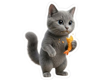 Japanese Tempura Cat Sticker or Phone Case Kawaii Gray Cat Eating Tempura Cute Japanese Cat Art Japan Aesthetic Cat Lover Gift