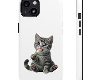Japanese Dango Cat Sticker or Phone Case Kawaii Gray Tabby Cat Eating Hanami Dango Cute Japanese Cat Art Japan Aesthetic Cat Lover Gift