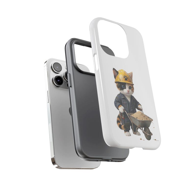 Construction Worker Cat Wheelbarrow Cute Builder Cat Sticker Kawaii Working Cat Phone Case Funny Construction Kitty Gift image 6