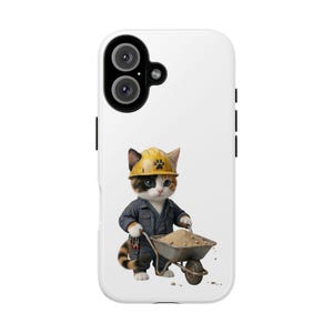 Construction Worker Cat Wheelbarrow Cute Builder Cat Sticker Kawaii Working Cat Phone Case Funny Construction Kitty Gift image 15