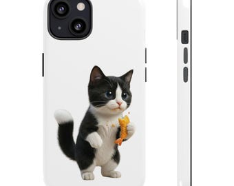 Japanese Tempura Cat Sticker or Phone Case Kawaii Tuxedo Cat Eating Tempura Cute Japanese Cat Art Japan Aesthetic Cat Lover Gift