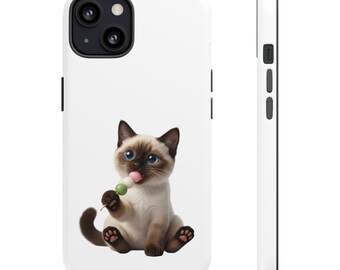 Japanese Dango Cat Sticker or Phone Case Kawaii Siamese Cat Eating Hanami Dango Cute Japanese Cat Art Japan Aesthetic Cat Lover Gift