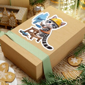 Painter Cat Sticker Cute Construction Worker Cat Kawaii Builder Kitty Funny Cat Lover Gift Japan Aesthetic image 9