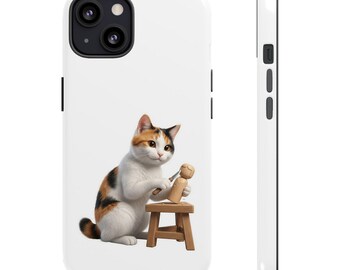 Japanese Kokeshi Craft Cat Sticker or Phone Case Kawaii Calico Cat Carving Kokeshi Doll Cute Japanese Cat Art Japan Aesthetic Cat Lover Gift