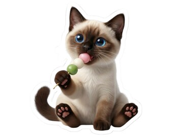 Japanese Dango Cat Sticker or Phone Case Kawaii Siamese Cat Eating Hanami Dango Cute Japanese Cat Art Japan Aesthetic Cat Lover Gift
