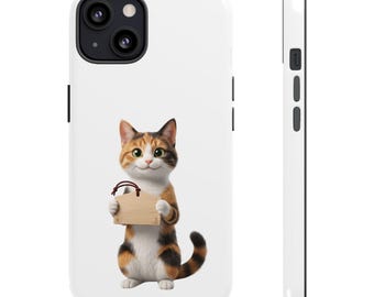 Ema Prayer Cat Sticker or Phone Case, Japanese Shrine Cat Holding Wooden Ema, Kawaii Lucky Cat Art