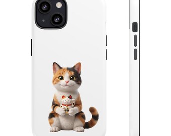 Pegatina o funda para teléfono del gato Maneki Neko de la suerte, arte japonés del gato de la suerte, gato de la fortuna Kawaii, regalo estético japonés para gatos