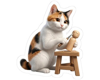 Japanese Kokeshi Craft Cat Sticker or Phone Case Kawaii Calico Cat Carving Kokeshi Doll Cute Japanese Cat Art Japan Aesthetic Cat Lover Gift