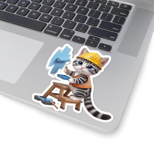 Painter Cat Sticker Cute Construction Worker Cat Kawaii Builder Kitty Funny Cat Lover Gift Japan Aesthetic image 5