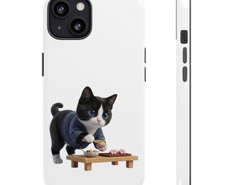 Japanese Wagashi Cat Sticker or Phone Case Kawaii Black and White Cat Wagashi Artisan Cute Japanese Cat Art Japan Aesthetic Cat Lover Gift