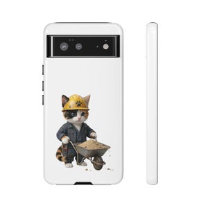 Construction Worker Cat Wheelbarrow Cute Builder Cat Sticker Kawaii Working Cat Phone Case Funny Construction Kitty Gift image 4