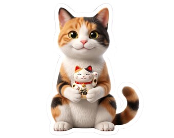 Pegatina o funda para teléfono del gato Maneki Neko de la suerte, arte japonés del gato de la suerte, gato de la fortuna Kawaii, regalo estético japonés para gatos