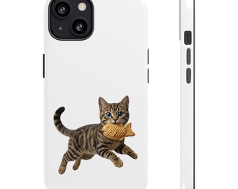 Pegatina o funda para teléfono de gato Taiyaki atigrado, lindo gato Taiyaki japonés, regalo kawaii para amantes de los gatos, arte de gato de comida callejera japonesa