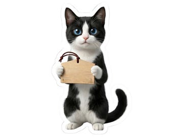 Ema Prayer Black and White Cat Sticker or Phone Case, Japanese Shrine Wish Cat, Kawaii Lucky Cat Art