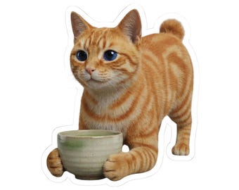 Matcha Cat Sticker or Phone Case, Kawaii Japanese Cat Holding Matcha Tea Bowl, Cute Japan Aesthetic Cat, Cat Lover Gift