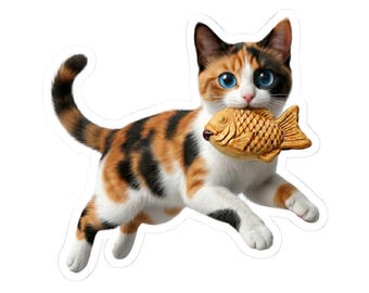 Pegatina o funda para teléfono de gato Taiyaki Calico, lindo gato Taiyaki japonés, regalo kawaii para amantes de los gatos, arte de gato de comida callejera japonesa