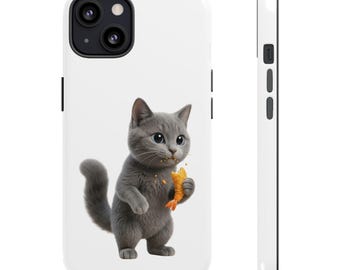 Japanese Tempura Cat Sticker or Phone Case Kawaii Gray Cat Eating Tempura Cute Japanese Cat Art Japan Aesthetic Cat Lover Gift