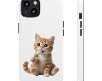 Japanese Dango Cat Sticker or Phone Case Kawaii Orange Tabby Cat Eating Hanami Dango Cute Japanese Cat Art Japan Aesthetic Cat Lover Gift