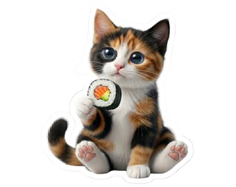 Pegatina o funda para teléfono de gato Calico Sushi, lindo gato Maki Sushi, regalo kawaii para amantes de los gatos, arte japonés de gatos y comida.