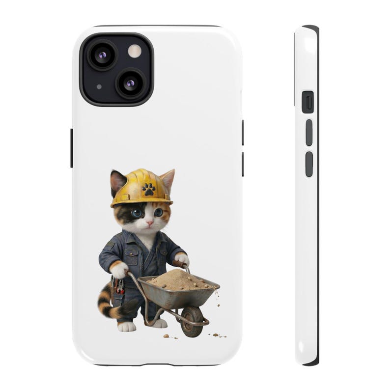Construction Worker Cat Wheelbarrow Cute Builder Cat Sticker Kawaii Working Cat Phone Case Funny Construction Kitty Gift image 1