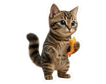 Japanese Tempura Cat Sticker or Phone Case Kawaii Tabby Cat Eating Tempura Cute Japanese Cat Art Japan Aesthetic Cat Lover Gift