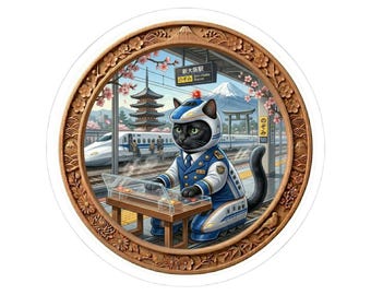 Shinkansen Cat Sticker, Bullet Train Cat, Japanese Train Cat Art, Kawaii Japan Cat, Travel Cat Sticker, Cat Lover Gift