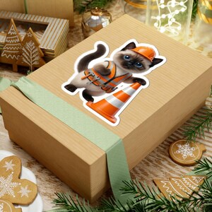 Construction Worker Cat Sticker Cute Builder Kitty with Safety Cone Kawaii Worker Cat Funny Cat Lover Gift Japan Aesthetic image 11
