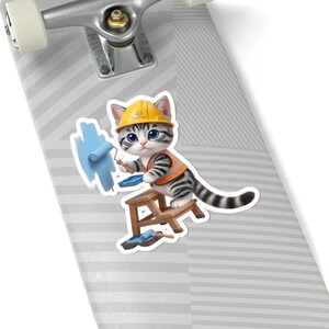 Painter Cat Sticker Cute Construction Worker Cat Kawaii Builder Kitty Funny Cat Lover Gift Japan Aesthetic image 8