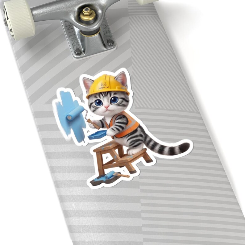 Painter Cat Sticker Cute Construction Worker Cat Kawaii Builder Kitty Funny Cat Lover Gift Japan Aesthetic image 8
