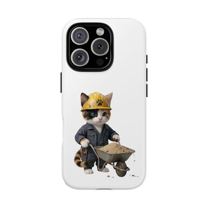 Construction Worker Cat Wheelbarrow Cute Builder Cat Sticker Kawaii Working Cat Phone Case Funny Construction Kitty Gift image 17