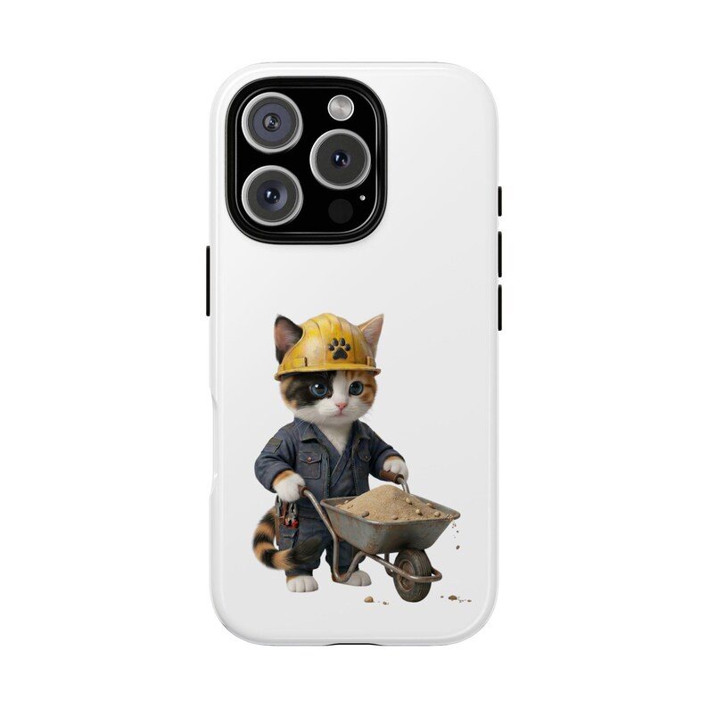 Construction Worker Cat Wheelbarrow Cute Builder Cat Sticker Kawaii Working Cat Phone Case Funny Construction Kitty Gift image 17