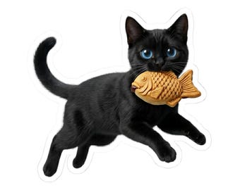 Pegatina o funda para teléfono de gato Taiyaki negro, lindo gato Taiyaki japonés, regalo kawaii para amantes de los gatos, arte de gato de comida callejera japonesa