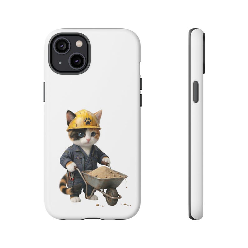 Construction Worker Cat Wheelbarrow Cute Builder Cat Sticker Kawaii Working Cat Phone Case Funny Construction Kitty Gift image 7
